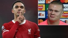 Trent Alexander-Arnold (li.) und Erling Haaland lieferten sich einen verbalen Schlagabtausch. (Bild: APA/AFP/Paul ELLIS, ASSOCIATED PRESS)