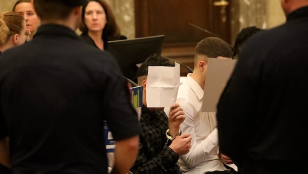 Los cuatro argelinos están fuertemente custodiados en la Audiencia Provincial de Viena. (Bild: Martin Jöchl)