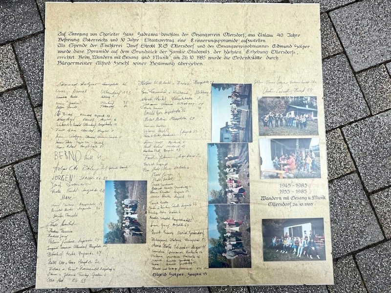 Die Aufzeichnungen zeigen eine Wanderung mit musikalischer Begleitung anlässlich der Eröffnung der Holzpyramide im Jahr 1985. (Bild: Christian Schulter)