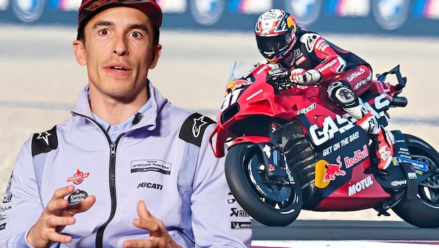 Marc Márquez (links)  erklärte in Katar, dass er noch Zeit brauche. Pedro Acosta bestätigt im Training alle Vorschusslorbeeren.  (Bild: EPA)