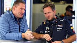 Jos Verstappen (l.) stichelte erneut gegen Red-Bull-Teamchef Christian Horner. (Bild: APA/AFP/GETTY IMAGES/Mark Thompson)