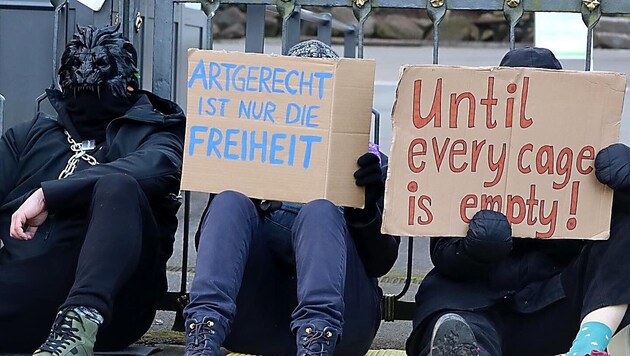 The group Animal Rebellion claimed responsibility for the action in front of Nuremberg Zoo. (Bild: facebook.com/animalrebellionDE)