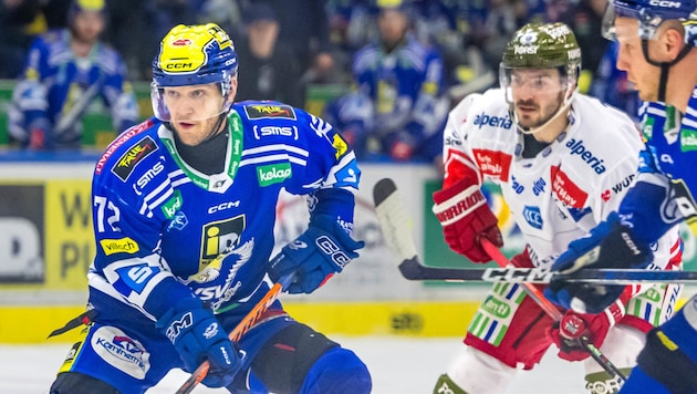 John Hughes (left) netted a brace against Bolzano in game four. (Bild: GEPA pictures)