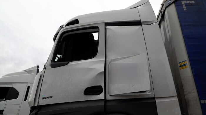 The truck doors were also damaged by the force of the explosion.