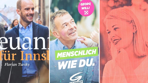 Tursky, Willi und Mayr lachen von den Wahlplakaten. (Bild: Christof Birbaumer)