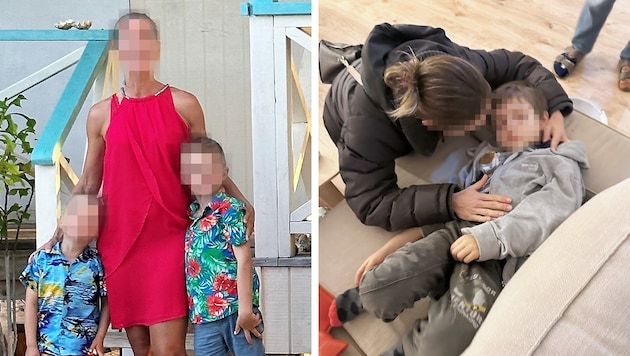 All that remains of the happy days with the children is the memory. A few months lie between these photos: Leon (right) with his mother and brother in Southeast Asia and now sick and unhappy in the care facility. (Bild: zvg, Krone KREATIV)