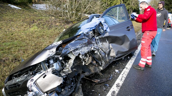 The other car involved in the accident ended up in the ditch.