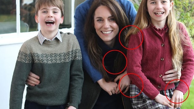 The photo editing could be seen in the circled areas. (Bild: APA/AFP/KENSINGTON PALACE/Prince of Wales)