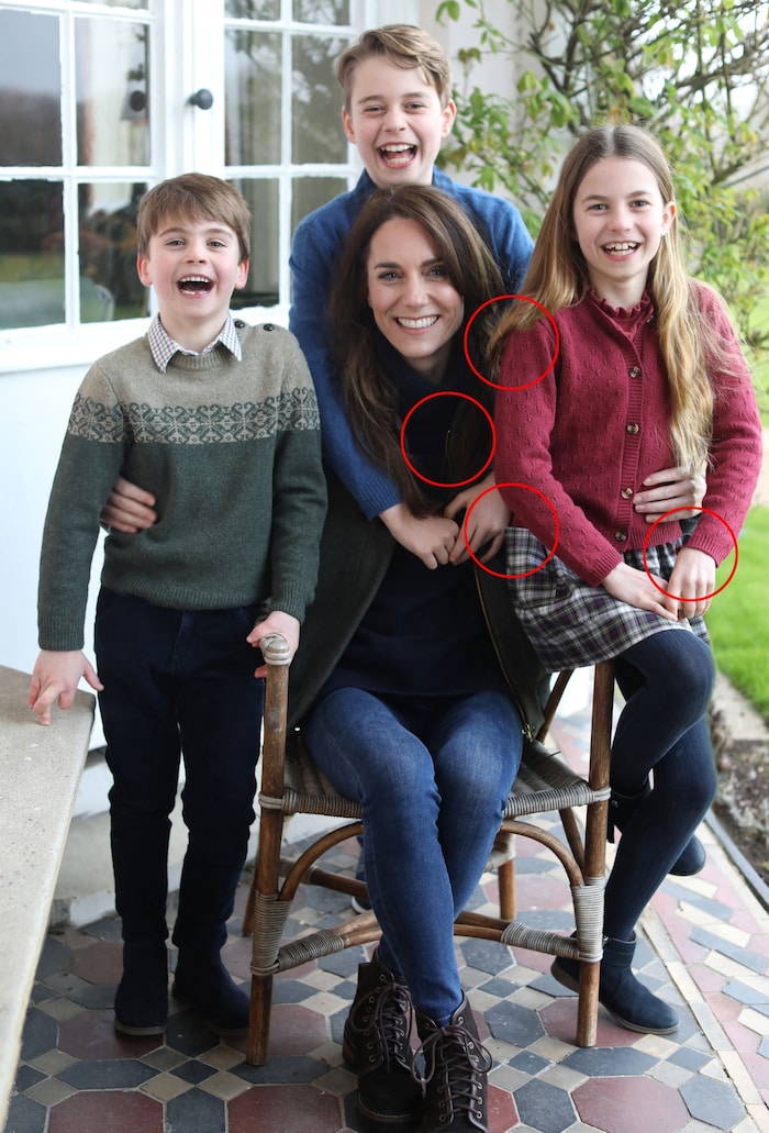 An den angekreisten Stellen wurde das Foto von Prinzessin Kate bearbeitet.