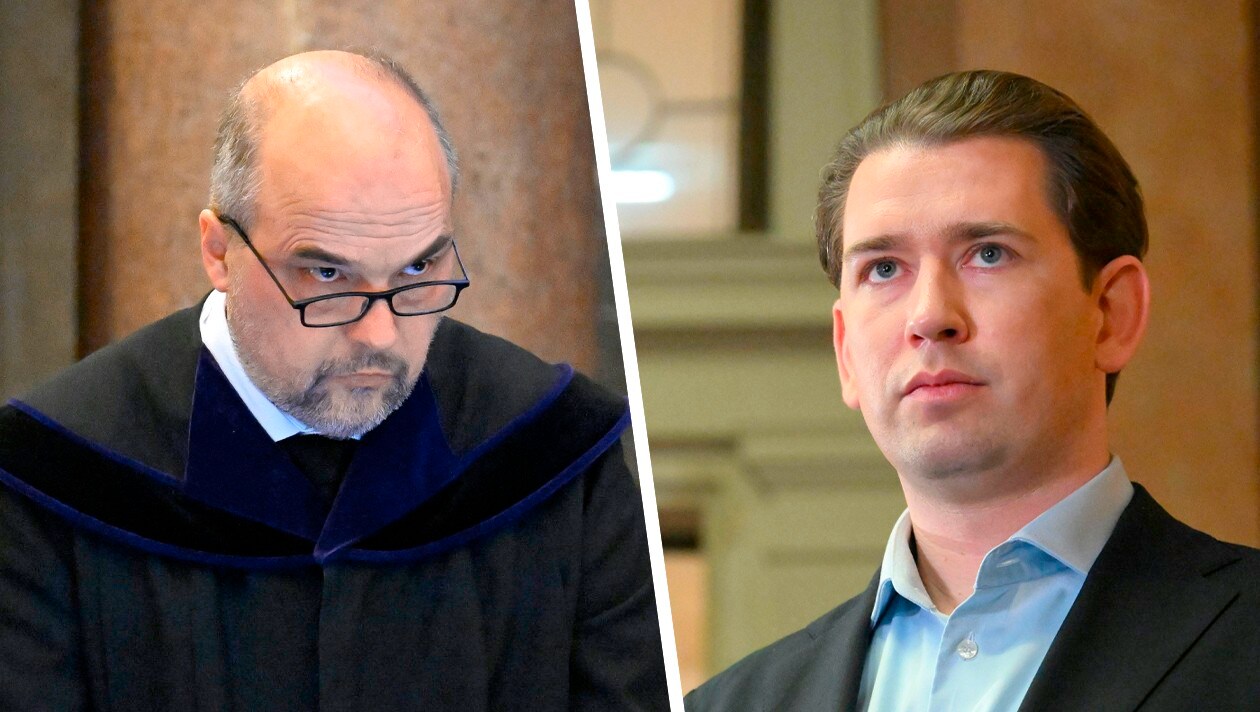 L'ancien chancelier Kurz (à droite) a demandé au juge Radasztics de prononcer une peine de prison avec sursis pour faux témoignage - il a immédiatement fait appel. (Bild: APA/Helmut Fohringer, Krone KREATIV)