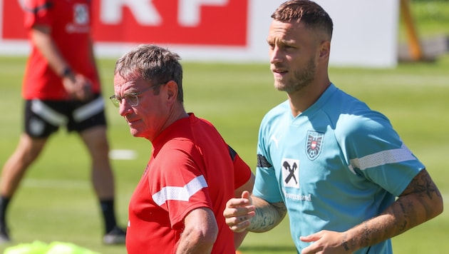 Marko Arnautovic (right) and Ralf Rangnick come to Klagenfurt. (Bild: GEPA pictures)