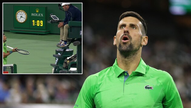 Novak Djokovic argued with the umpire. (Bild: APA/Getty Images via AFP/GETTY IMAGES/CLIVE BRUNSKILL, X/TennisTV)