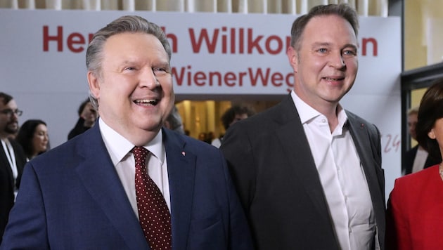 Like two peas in a pod: Vienna's mayor Michael Ludwig (left) backs the red federal party leader ...