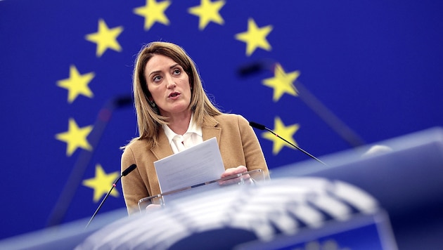 Zieht EU-Parlamentspräsidentin Roberta Metsola nun vor den EuGH? (Bild: APA/AFP/FREDERICK FLORIN)