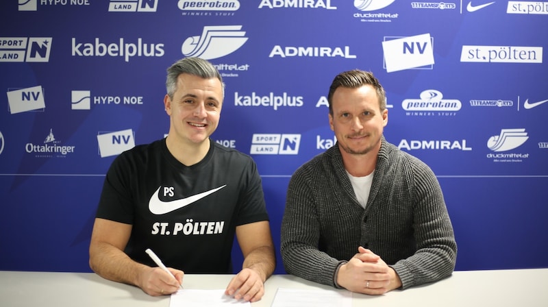 SKN-Sportdirektor Tino Wawra mit Trainer Philipp Semlic. (Bild: SKN St. Pölten)