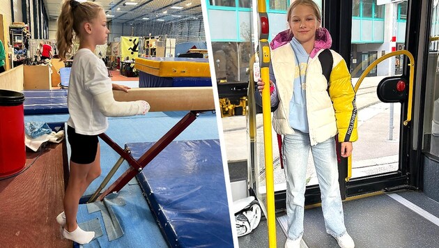 El brazo de la niña de 12 años quedó atrapado entre la barandilla y la puerta cuando se dirigía a un entrenamiento. (Bild: zVg, Krone KREATIV)