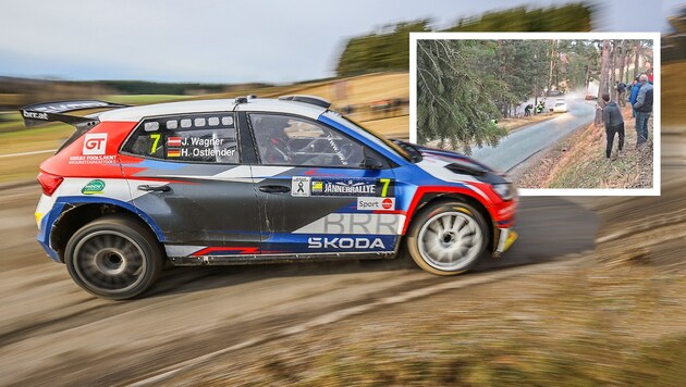 Julian Wagner is back in action with a Skoda in Rebenland, where the near-accident happened in 2019. (Bild: Manfred Binder, Screenshot, Krone KREATIV)