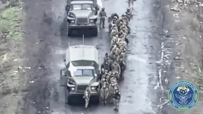 Prisoner exchange at an unknown location in Ukraine