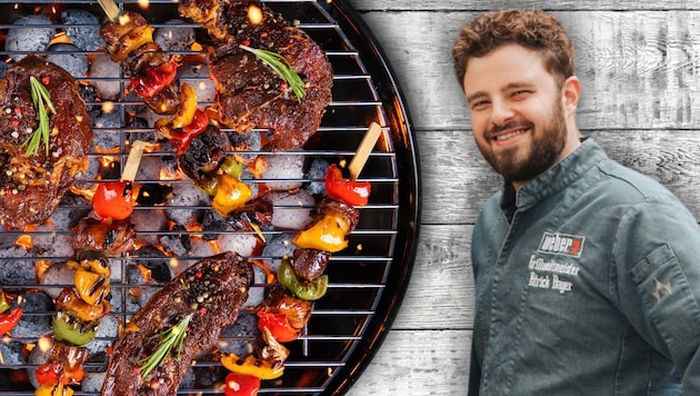 Barbecue world champion Patrick Bayer knows what is important when barbecuing. (Bild: Adobe Stock, Weber.com, Krone Kreativ)