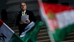 Orbán hielt eine flammende Rede am ungarischen Nationalfeiertag. (Bild: AP)