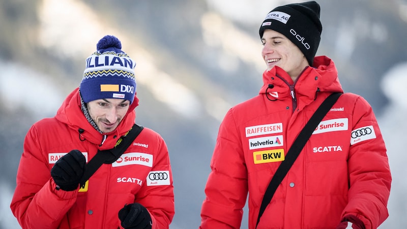 Killian Peier (links) und Dominik Peter (Bild: APA/AFP/GABRIEL MONNET)