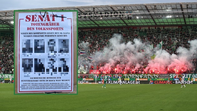 The gravedigger profile of Rapid "fans" is causing a stir - krone.at has made the pictures and names of the vilified unrecognizable ... (Bild: GEPA)