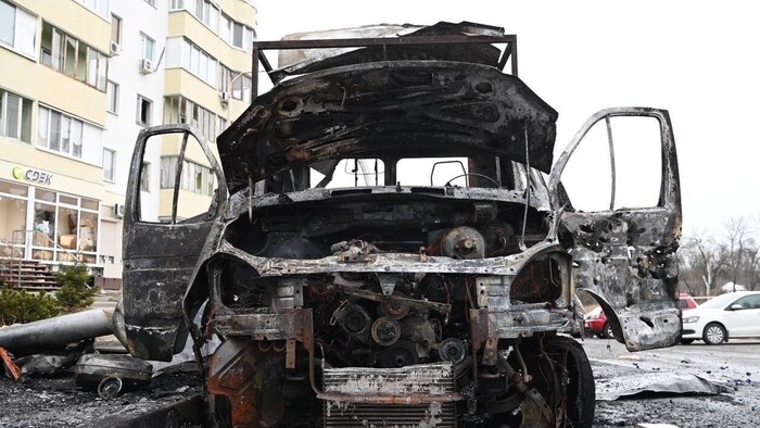 Effects of an airstrike on Belgorod on Friday