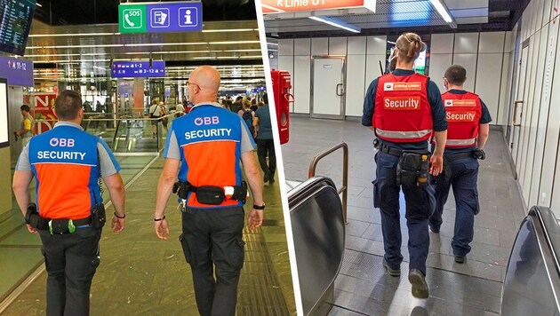 Wiener Linien y ÖBB utilizan personal de seguridad desde hace años. (Bild: Martin Jöchl, Robert Peres, Krone KREATIV)