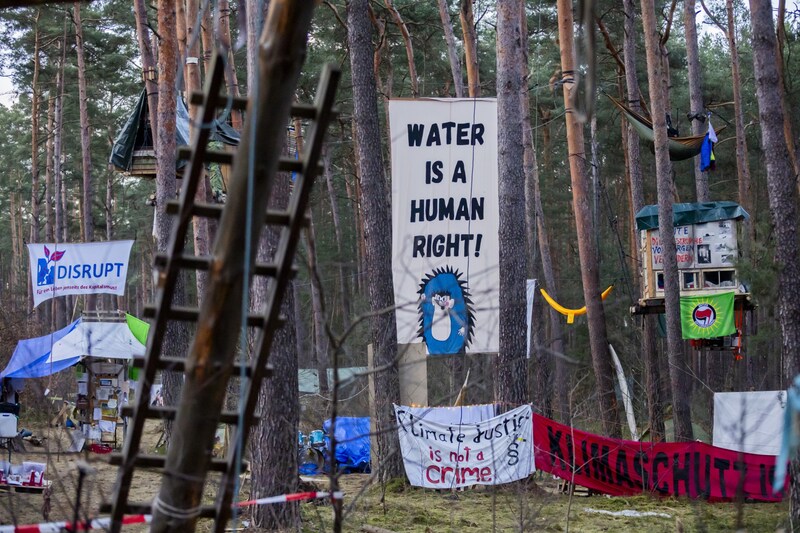 Demonstranten haben im Wald ein Baumhaus-Dorf errichtet. (Bild: APA/dpa/Christoph Soeder)