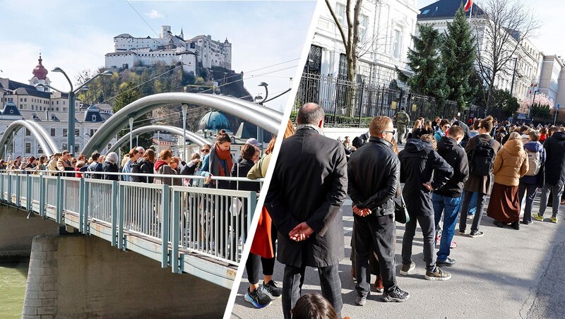 Tausende Russinnen und Russen strömten am Sonntag in Salzburg und Wien die Wahllokale. (Bild: Krone KREATIV, Klemens Groh, Markus Tschepp)