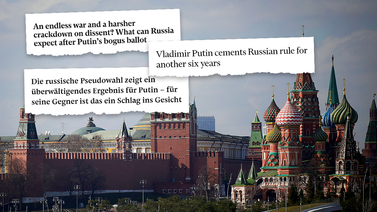 "Putin's election triumph does not bode well": International daily newspapers comment on the presidential election in Russia. (Bild: AFP Screenshots/FinancialTimes, Independent, Neue Zürcher Zeitung, Krone KREATIV)