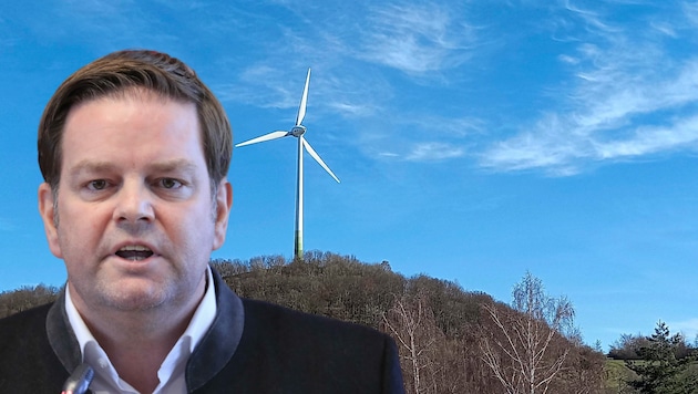 Tirols FPÖ-Chef Markus Abwerzger spricht sich gegen Windräder aus. (Bild: Manuel Schwaiger/Christof Birbaumer/Krone KREATIV)