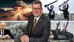 SPÖ-Wehrsprecher Robert Laimer erklärt das neue rote Positionspapier.  (Bild: Maylim/stockadobe.com, AFP/John Macdougall, AP/AFP, AFP, Werner Jäger, Krone KREATIV)