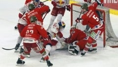 An Bozen-Goalie Harvey gab‘s für die Bulls kein Vorbeikommen. (Bild: Kronen Zeitung)