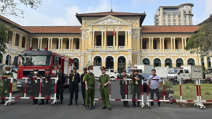 The courthouse is heavily guarded.