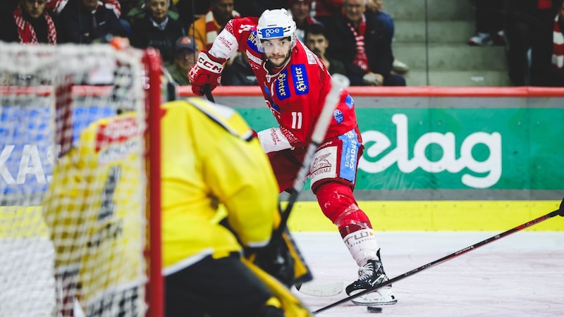 Lukas Haudum netzte gegen Pustertal gleich doppelt ein. (Bild: GEPA pictures)