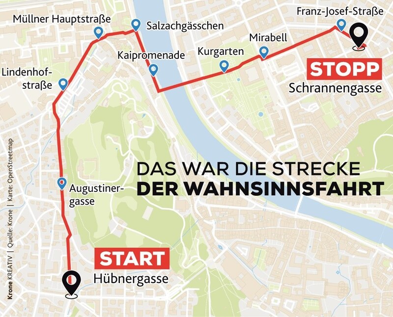 Die irre Fahrt führte durch die halbe Stadt. (Bild: Krone KREATIV)