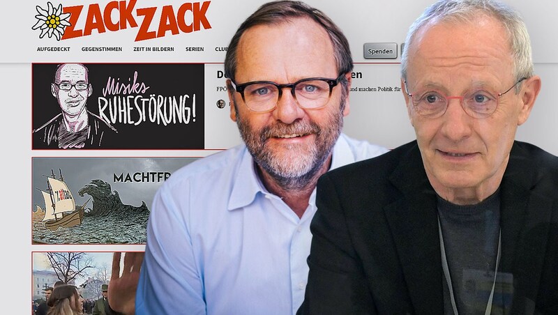 Erst im März war der NEOS-Politiker bei dem linken Medium eingestiegen. (Bild: APA, Screenshot/Zackzack, Krone KREATIV)