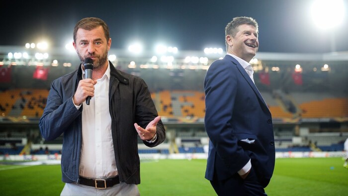 Austria Klagenfurts Boss Zeljko Karajica (li.) und WAC-Mäzen Dietmar Riegler.