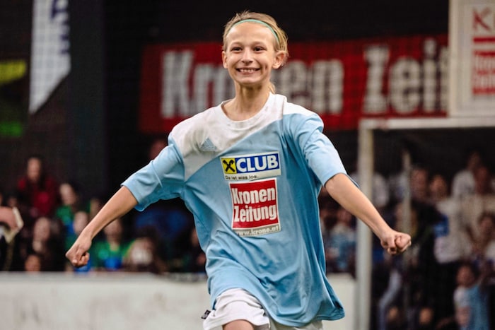 Lenia Knofl cheered after converting her penalty to win the game.