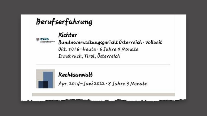 Ehemaliges LinkedIn-Profil: „Richter“ und „Rechtsanwalt“ bis 2022? (Bild: Krone KREATIV)