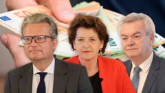 Den Löwenanteil gaben die Abteilungen von LH Christopher Drexler von der ÖVP (li.) aus. Sein Vize Anton Lang und Landesrätin Ursula Lackner (beide SPÖ) rangieren auf Platz 2 und 3. (Bild: Stock A., 3x Christian Jauschowetz Krone KREATIV,)