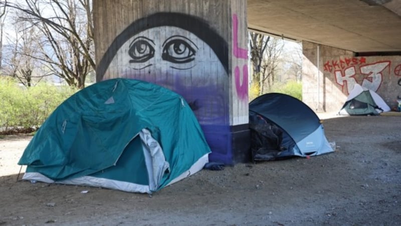 The tents below the elevated bridge on Haller Straße. (Bild: Birbaumer Johanna)