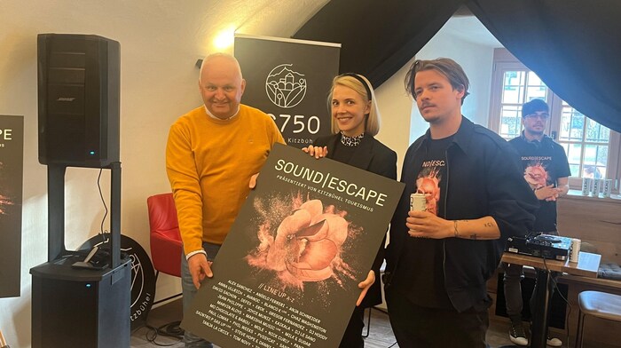 Kitzbühel: Christian Wörister (Bergbahn), Viktoria Veider-Walser (TVB) und DJ Marvin Aloys laden ...