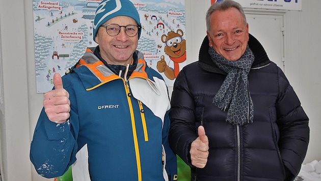 Die Unternehmer Fritz Drack und Ralf Gaffga sind zwei der vielen Investoren des Skigebietes (Bild: Hörmandinger Reinhard)