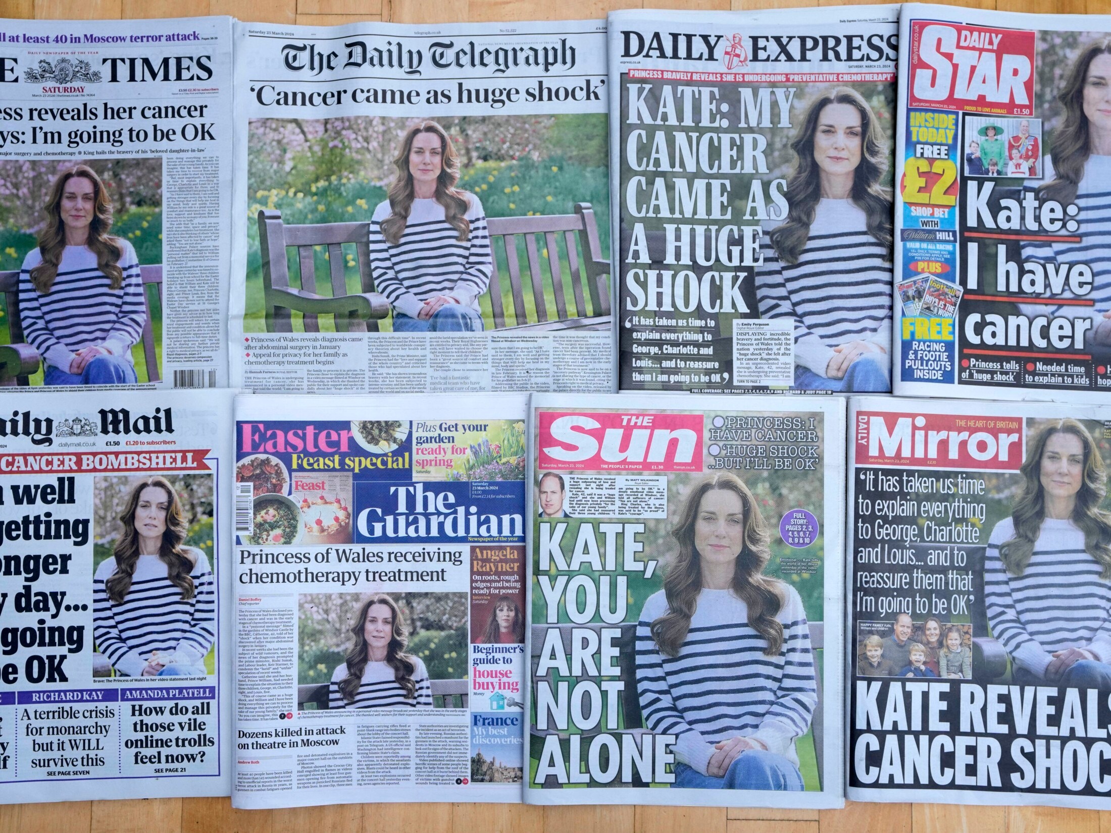 Kate hercegnő az összes címlapon (Bild: APA/AP Photo/Kirsty Wigglesworth)