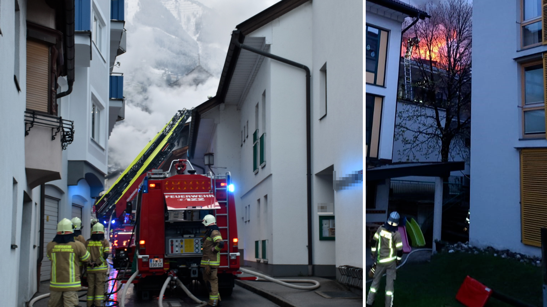 A tűzoltóság vasárnap délelőtt vonult ki Schwaz sűrűn beépített belvárosába. (Bild: zoom.tirol)