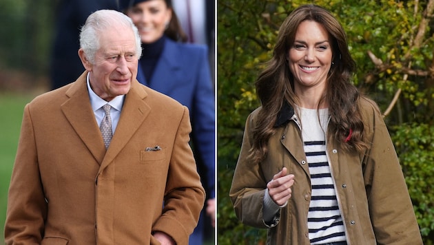 King Charles, who also has cancer, traveled from London to have a private lunch with his "beloved daughter-in-law" Kate on Thursday. (Bild: APA/POOL/AFP/Yui Mok, Adrian DENNIS)