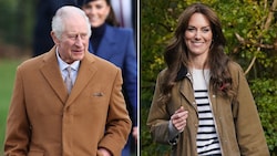 König Charles, der auch Krebs hat, reiste aus London an, um am Donnerstag ein privates Mittagessen mit seiner „geliebten Schwiegertochter“ Kate zu haben. (Bild: APA/POOL/AFP/Yui Mok, Adrian DENNIS)
