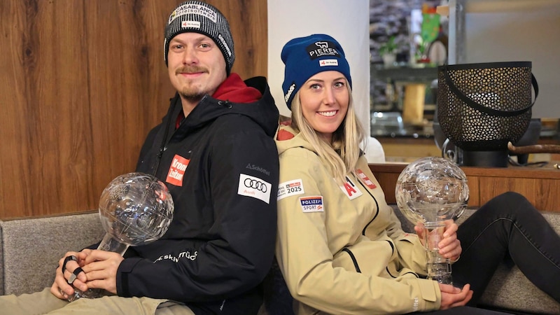 Manuel Feller (Slalom) und Conny Hütter (Abfahrt) holen sich in der vergangenen Saison ihre ersten kleinen Kristallkugeln.  (Bild: Birbaumer)